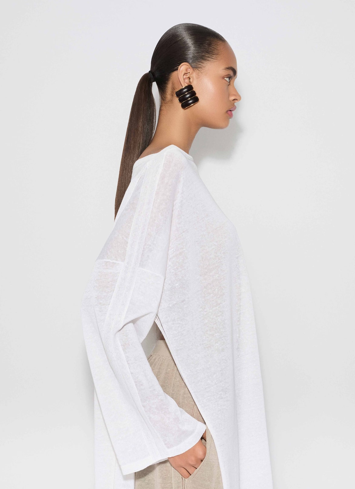 SILK LINEN KAFTAN DRESS ALAÏA WHITE SILK LINEN KAFTAN DRESS